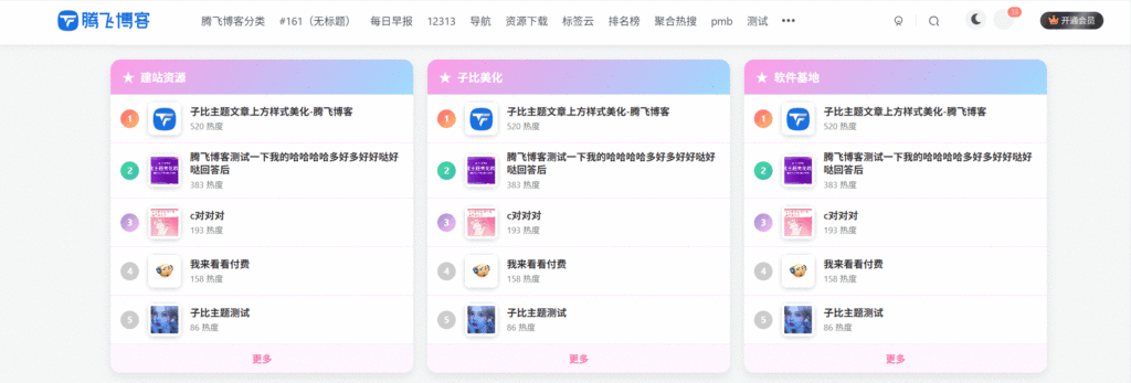 子比主题 – 二次元文章排行榜小工具 - 狐狸资源网